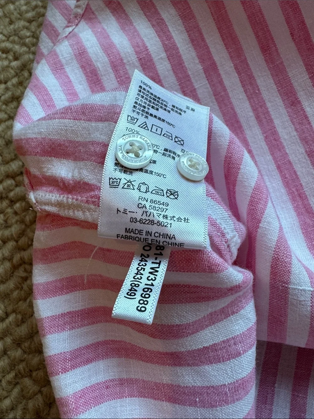 Tommy Bahama Woman’s Large 100% Linen Pink and White Striped Button-Up Shirt - Picture 8 of 11